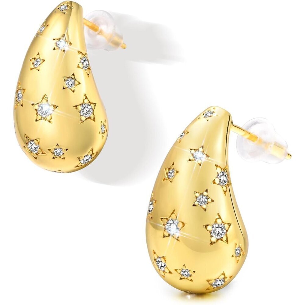Gold Drop Earrings for Women Teardrop Stud Lightweight Crystal Fashion Jewelry